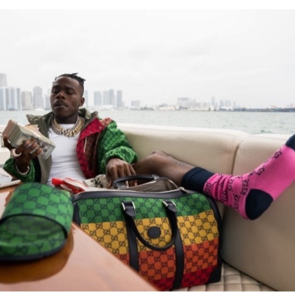 Gucci Double G Monogram Color-Block Cotton Blend Knee-High Pink/Navy Socks
